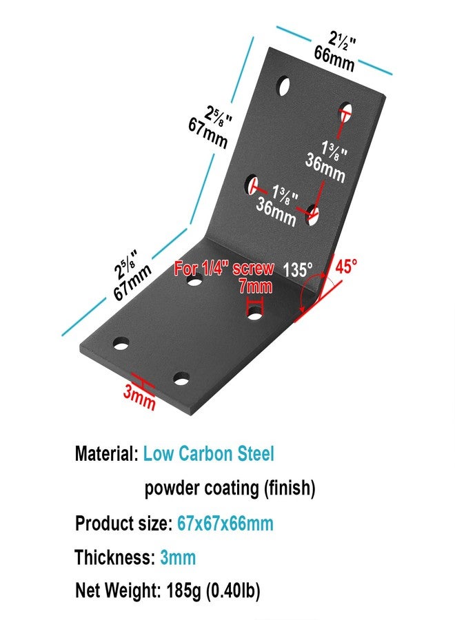 eoere 10 PCS 2-1/2" Flush Inside 45 Degree Angle Bracket, Steel Tie Plate, Joint Timber Connector for Butt Post and Beam, Fixing Furniture, Thickness 1/8" - Image 2